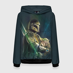 Толстовка-худи женская Куда я туда и он - Мандалорец, цвет: 3D-черный