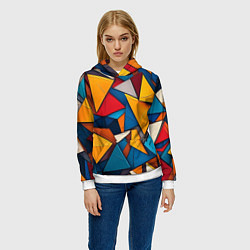Толстовка-худи женская Разноцветные треугольники, цвет: 3D-белый — фото 2