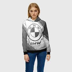 Толстовка-худи женская BMW - white gradient, цвет: 3D-черный — фото 2