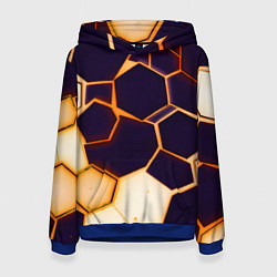 Толстовка-худи женская Чёрные шестиугольники на чёрном фоне, цвет: 3D-синий