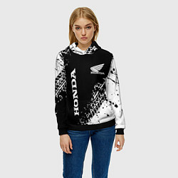 Толстовка-худи женская Honda - следы от шин, цвет: 3D-черный — фото 2