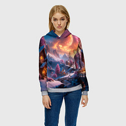 Толстовка-худи женская Fantasy river village, цвет: 3D-меланж — фото 2