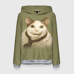 Толстовка-худи женская Бу испугался мем-кот, цвет: 3D-меланж