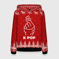 Толстовка-худи женская Новогодний K Pop с оленями, цвет: 3D-черный