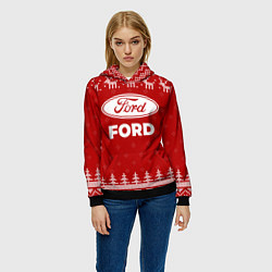 Толстовка-худи женская Новогодний Ford с оленями, цвет: 3D-черный — фото 2