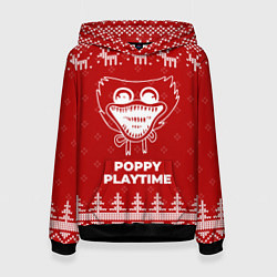 Толстовка-худи женская Новогодний Poppy Playtime с оленями, цвет: 3D-черный