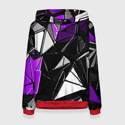 Толстовка-худи женская Фиолетово-белые рельефные треугольники на чёрном ф, цвет: 3D-красный