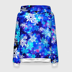 Толстовка-худи женская Яркие узоры снежинок, цвет: 3D-белый