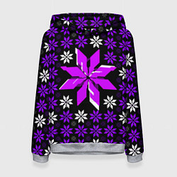 Толстовка-худи женская Фиолетово-белые звёзды на чёрном фоне, цвет: 3D-меланж