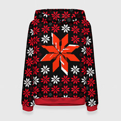 Толстовка-худи женская Красно-белые звёзды на чёрном фоне, цвет: 3D-красный