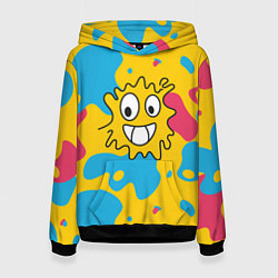 Толстовка-худи женская Абстрактный узор с забавной желтой кляксой, цвет: 3D-черный