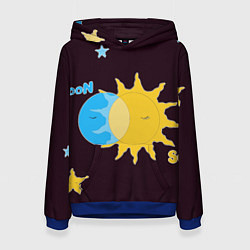 Толстовка-худи женская Солнце и луна космос, цвет: 3D-синий