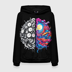 Толстовка-худи женская Правое и левое полушарие, цвет: 3D-черный