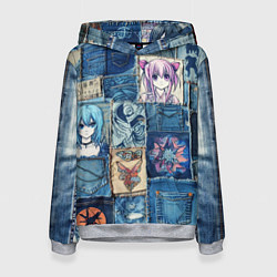 Толстовка-худи женская Пэчворк с аниме персонажами, цвет: 3D-меланж