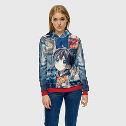 Толстовка-худи женская Девочка аниме на пэчворк, цвет: 3D-красный — фото 2