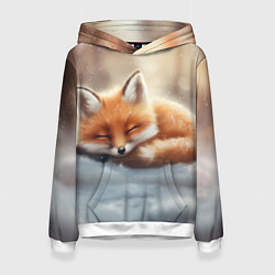 Толстовка-худи женская Лисичка спит, цвет: 3D-белый