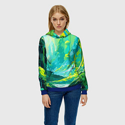 Толстовка-худи женская Зелёная кислотная абстракция, цвет: 3D-синий — фото 2