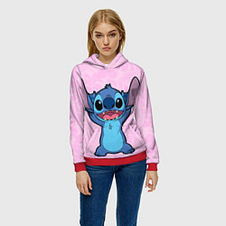 Толстовка-худи женская Stitch on a pink background, цвет: 3D-красный — фото 2