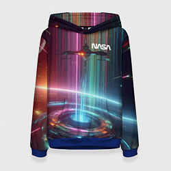 Толстовка-худи женская Spaceship in the neon cosmos - nasa, цвет: 3D-синий