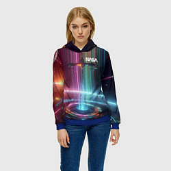 Толстовка-худи женская Spaceship in the neon cosmos - nasa, цвет: 3D-синий — фото 2
