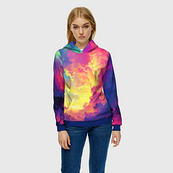 Толстовка-худи женская Розовые облака на синем небе, цвет: 3D-синий — фото 2