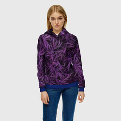 Толстовка-худи женская Фиолетовая трава на чёрном фоне, цвет: 3D-синий — фото 2