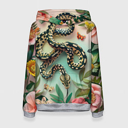Толстовка-худи женская Змея и бабочки, цвет: 3D-меланж