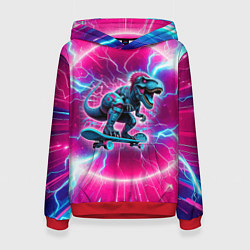 Толстовка-худи женская Cyber tyrannosaurus is a cool skateboarder, цвет: 3D-красный