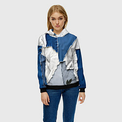 Толстовка-худи женская Сине-белый пэчворк, цвет: 3D-черный — фото 2
