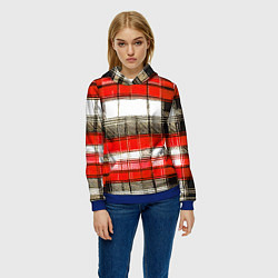 Толстовка-худи женская Чёрные полосы на красно-белом фоне, цвет: 3D-синий — фото 2