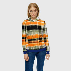 Толстовка-худи женская Белые полосы на чёрно-жёлтом фоне, цвет: 3D-синий — фото 2