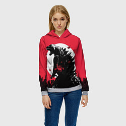 Толстовка-худи женская Godzilla destroys the city, цвет: 3D-меланж — фото 2