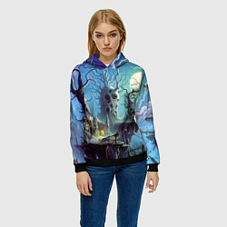 Толстовка-худи женская Коттедж ведьмы - нейроарт фантазия, цвет: 3D-черный — фото 2