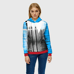 Толстовка-худи женская Сине-чёрный гранж на белом фоне, цвет: 3D-красный — фото 2