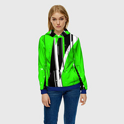 Толстовка-худи женская Чёрно-белые вертикальные полосы на зелёном фоне, цвет: 3D-синий — фото 2