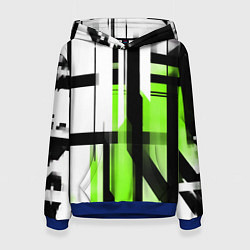 Толстовка-худи женская Чёрно-зелёные вертикальные и горизонтальные полосы, цвет: 3D-синий