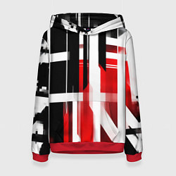 Толстовка-худи женская Чёрно-красные вертикальные и горизонтальные полосы, цвет: 3D-красный