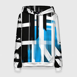 Толстовка-худи женская Чёрно-синие вертикальные и горизонтальные полосы н, цвет: 3D-белый