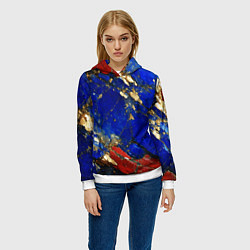 Толстовка-худи женская Золотой и красный минерал в синем камне, цвет: 3D-белый — фото 2