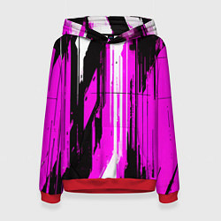 Толстовка-худи женская Вертикальные чёрно-белые линии на розовом фоне, цвет: 3D-красный