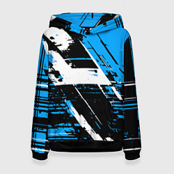 Толстовка-худи женская Diagonal black and white stripes on a blue backgro, цвет: 3D-черный