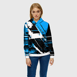 Толстовка-худи женская Diagonal black and white stripes on a blue backgro, цвет: 3D-белый — фото 2