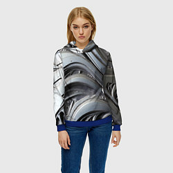 Толстовка-худи женская Полированный серебряный металл, цвет: 3D-синий — фото 2