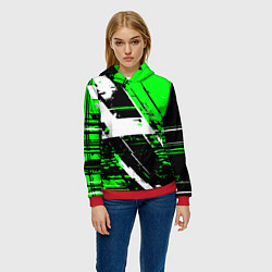 Толстовка-худи женская Diagonal black and white stripes on a green backgr, цвет: 3D-красный — фото 2