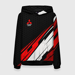 Толстовка-худи женская Mitsubishi - красная абстракция, цвет: 3D-черный