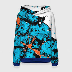 Толстовка-худи женская Оранжево-голубая абстракция на белом фоне, цвет: 3D-синий