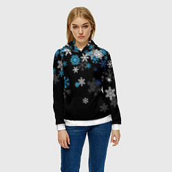 Толстовка-худи женская Снежинки объемные, цвет: 3D-белый — фото 2