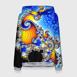 Толстовка-худи женская Фрактальный узор текстура синий, цвет: 3D-меланж