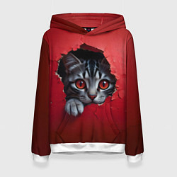 Толстовка-худи женская Выглядывающий котик, цвет: 3D-белый