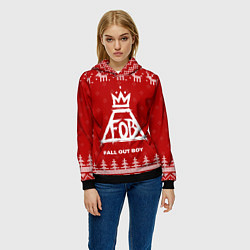 Толстовка-худи женская Новогодний Fall Out Boy с оленями, цвет: 3D-черный — фото 2